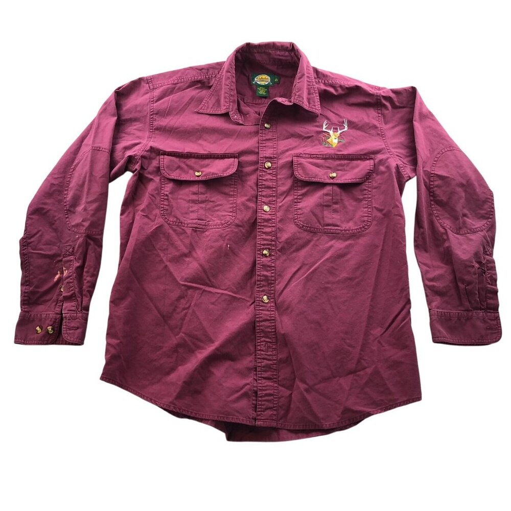 Cabelas Mens Shirt Large Long Sleeve Button Up Casual Red Deer Embroidered Logo